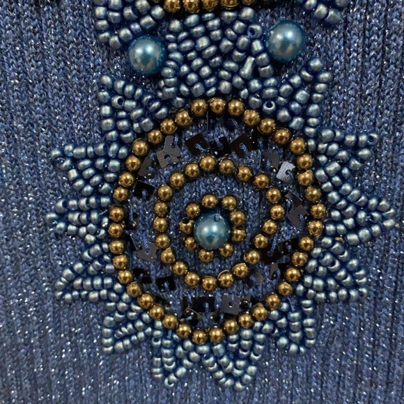 Objects Dart metallic blue beaded sweater - Size Medium - Picture 7 of 12